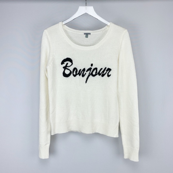 Charlotte Russe Sweaters - Charlotte Russe Ivory Crew Neck "Bonjour" Sweater